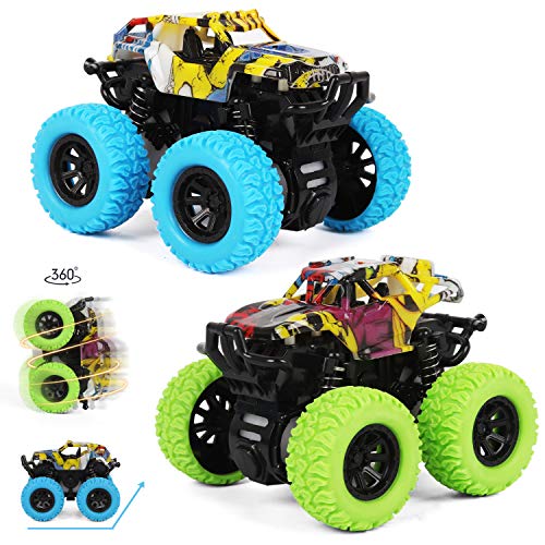 M SANMERSEN Pull Back Cars, 2 Pack Monster Toys Cars Mini Friction Powered Vehicle with Shockproof Spring and Rubber Wheel