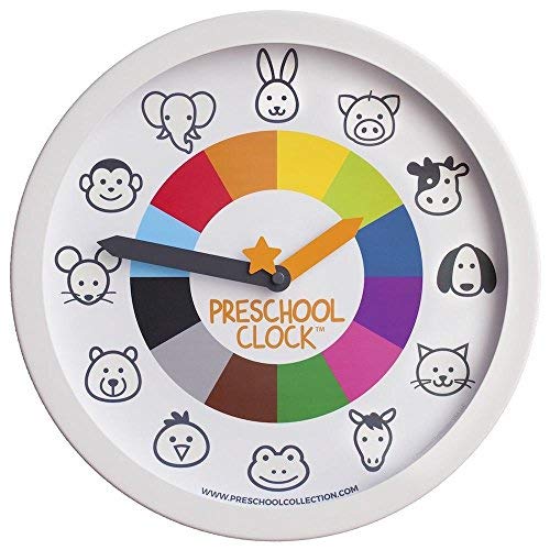 Preschool Collection animal preschool clock - time teacher 10 inch educational silent wall clock with wood look frame - easy to read dial for teac