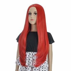 Morticia Long Straight Middle Parting Girls and Kids Halloween Costume Pretend Play Wig (Red)