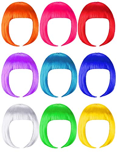 LOHO WONDERZ 9 Pieces Short Bob Hair Wigs Candy Colored Costume Cosplay Wigs Daily Party Hairpiece for Women Girls - Bachelorette Party