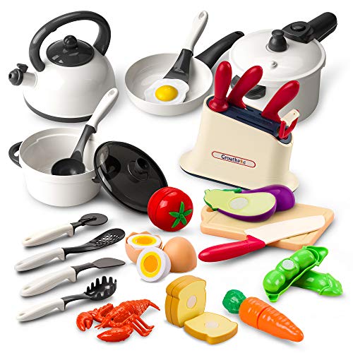 GrowthPic Kids Play Kitchen Accessories, Toy Cookware Set Pots and Pans ...