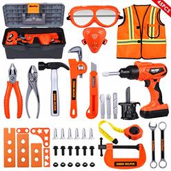 ibasetoy kids tool set - 45 pcs toddler tool set with tool box & electronic toy drill, pretend play kids construction toy set