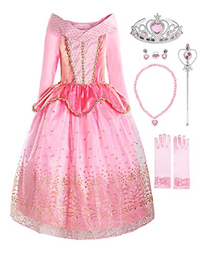 ReliBeauty Girls Princess Dress up Costume with Accessories, 7-8, Pink