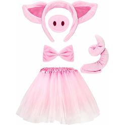 WILLBOND Pig Costume Set Tutu Skirt Costume Set Animal Fancy Costume Kit Accessories Pig Ears Nose Tail Bow Tie Tutu Skirt