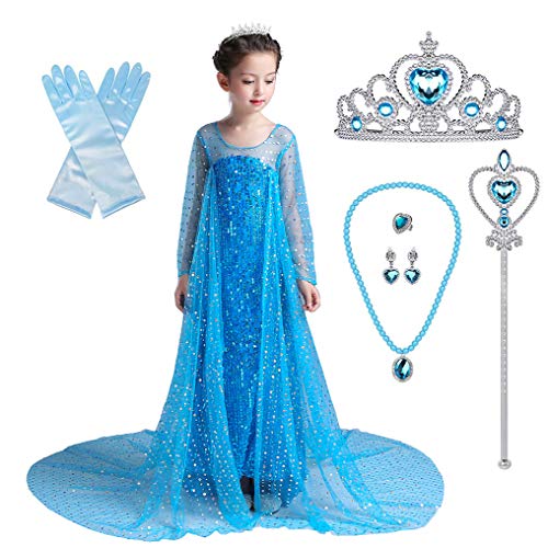 Lito Angels Girls Princess Dress Up Costumes Halloween Christmas Party Dress Gown Sequined with Accessories Size 10-12 Blue