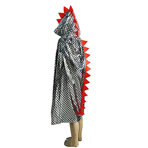 qiaoniuniu Dinosaur Cape Dragon Hooded Cloak Halloween Costume Boy Girl Toddler Dress Up Clothes 3-8 Years Old Color Silver