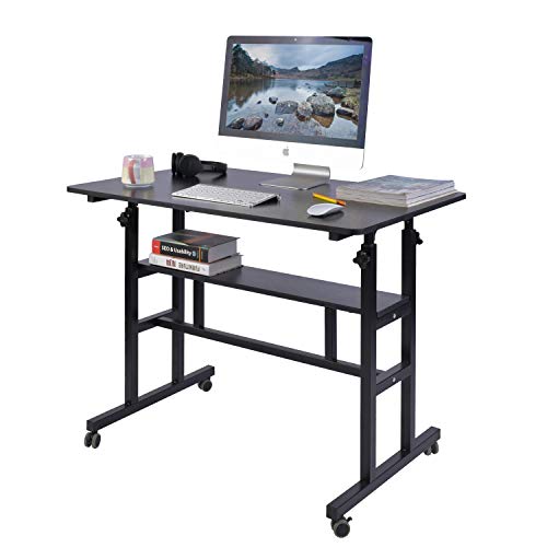 AIZ Mobile Standing Desk, Adjustable Computer Desk Rolling Laptop Cart on Wheels Home Office Computer Workstation, Portable
