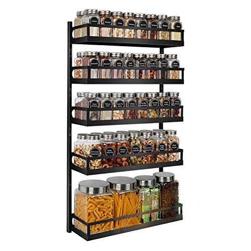 X-cosrack Wall Mount Spice Rack Organizer 5 Tier Height-Adjustable Hanging Spice Shelf Storage for Kitchen Pantry Cabinet