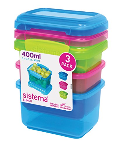 Sistema Lunch Collection Food Storage Containers, Assorted Colors, 13.5  Ounce/1.6 cup each, Set of 3