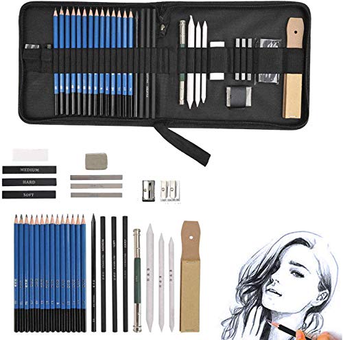 CKQ8L1J EEX 34 Pieces Drawing and Sketching Pencil Art Set, Professional Art  Supplies Kit with Charcoal, Graphite Pencils, Erasers