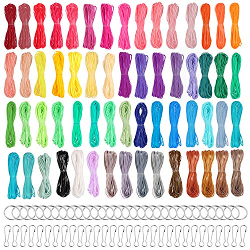 SUBANG 60 Colors 600 Feet Plastic Lacing Cord Plastic Gimp Ropes for Jewelry Making with 60 Pieces Snap Clip Hooks Keychain
