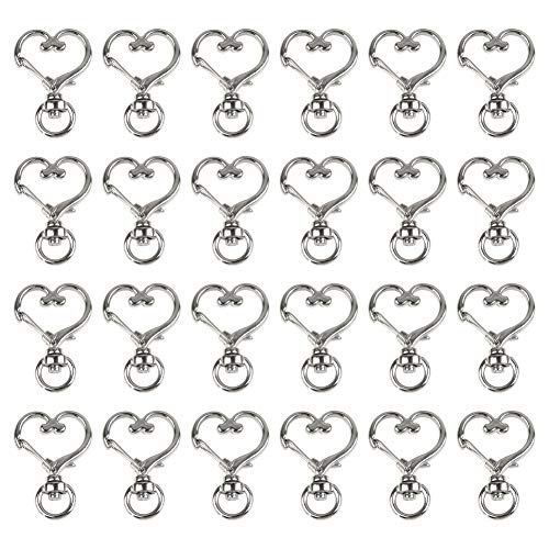 AUEAR, Silver Keychain Metal Spring Snap for DIY Keychain Hanging Buckle and Bag Accessories Creative Key Ring (50 PCS, Heart