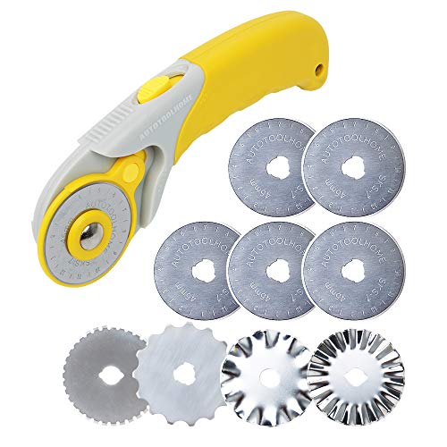 AUTOTOOLHOME 45mm Rotary Cutter Set with 9 Pack Replacement Rotary Blades  Skip Rotary Blades Pinking Rotary Blades for Sewing