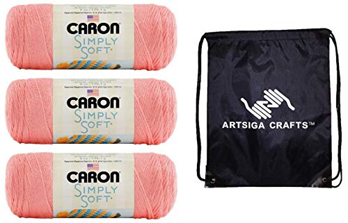 Caron Knitting Yarn Simply Soft Collection Strawberry 3-Skein Factory Pack (Same Dyelot) H97COL-15 Bundle with 1 Artsiga