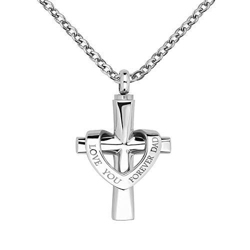 LuxglitterLin Religious Cross I Love You Forever Cremation Jewelry Urn Necklace for Ashes Dad Memorial Keepsake Pendant