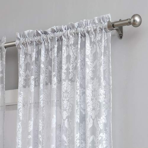 Warm Home Designs Pair of Long Size 54 Inches Wide x 96 Inches Long White Color Knitted Lace Curtains with Rod Pocket. Drapes