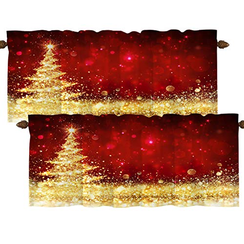 BaoNews Christmas Tree Golden Kitchen Valances Window Curtain, Red and Gold Glitter Christmas Tree Blackout Decoration Small