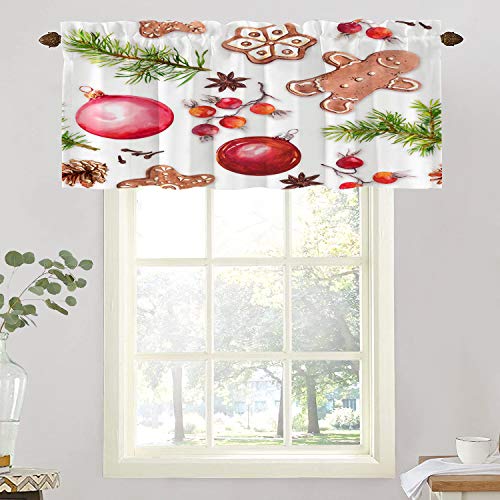 BaoNews Christmas Tree Kitchen Valances Half Window Curtain, Christmas Gingerbread Tree Red SeamlessBlackout Decoration Small