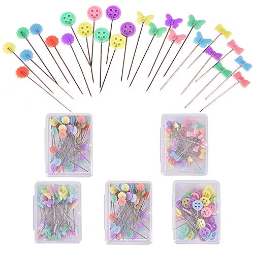 Blackpaistar 500 Pcs Head Pins Flower Bear Flat Button Hand Sewing  NeedlesFlat Straight Pins with Cases Quilting Pins Set Butterfly Head