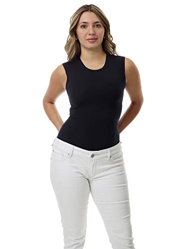 Underworks Women's Ultra Light Cotton Spandex Sleeveless Compression Top, Small, Black