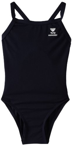 TYR Sport Girls' Solid Durafast Diamondback Swim Suit (Navy, 24)