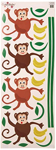 CuteyBaby Go Bananas Modern Monkeys Wall Decals, 18" x 48" Sheet