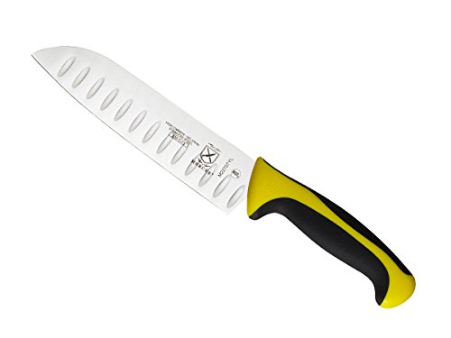 Mercer Culinary Millennia 7-Inch Granton Edge Santoku Knife, Yellow