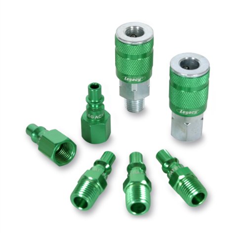 Legacy Manufacturing ColorConnex Coupler & Plug Kit (7 Piece), ARO Type B, 1/4 in. NPT, Green, A71457B