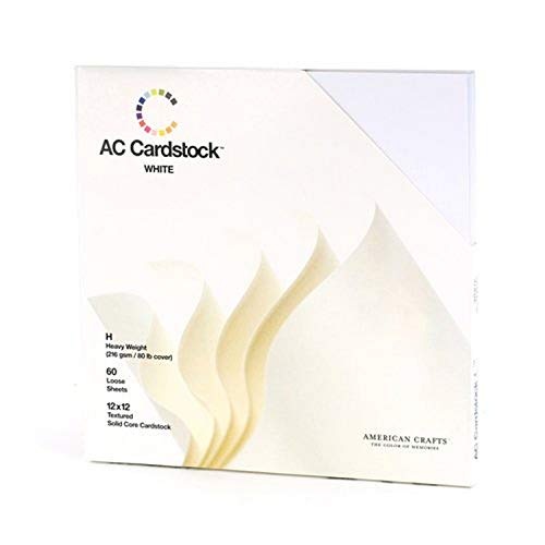 American Crafts 12 x 12-inch White AC Cardstock Pack by American Crafts | Includes 60 sheets of heavy weight, textured white cardstock