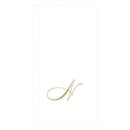 Caspari White Pearl & Gold Paper Linen Boxed Guest Towel Napkins in Letter N - Pack of 24