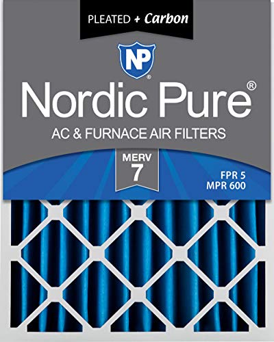 Nordic Pure 16x20x4 MERV 7 + Carbon Pleated AC Furnace Air Filters, 2 Pack, 2 Pack