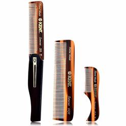 Kent Set of 3-81T Beard and Mustache Comb, FOT Pocket Comb, and 20T Folding Pocket Comb with Clip - Best Beard Care Kit,