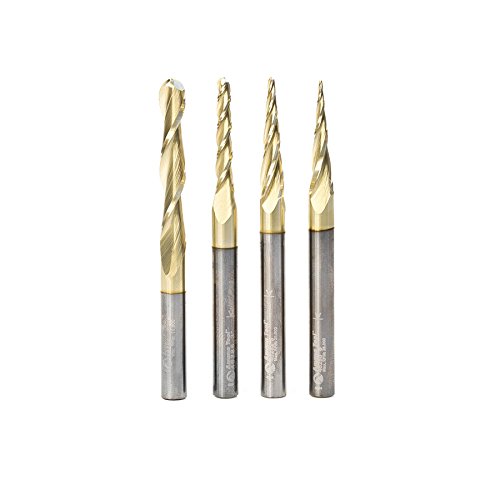 Amana Tool AMS-148 4-Pc CNC 2D and 3D Carving Ball Nose ZrN Coated SC 1/4 Inch SHK Router Bit Collection Includes 46280