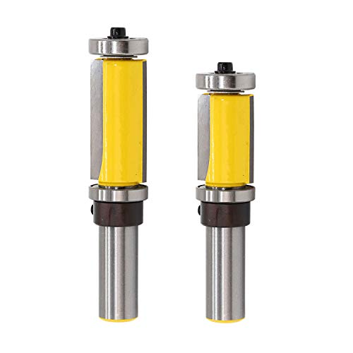 Yakamoz 2Pcs 1/2-Inch Shank Pattern Flush Trim Router Bit Top and Bottom Double Bearings Trimmer Cutter Woodworking Tool