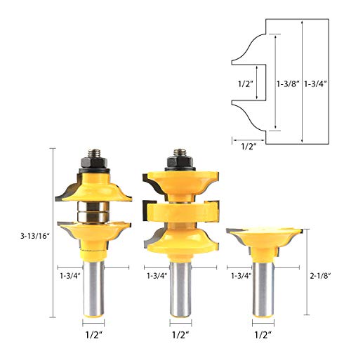 Nxtop Classical 3 Bit Extended Tenon Entry Door Rail and Stile Router Bit Set with 1/2" Shank