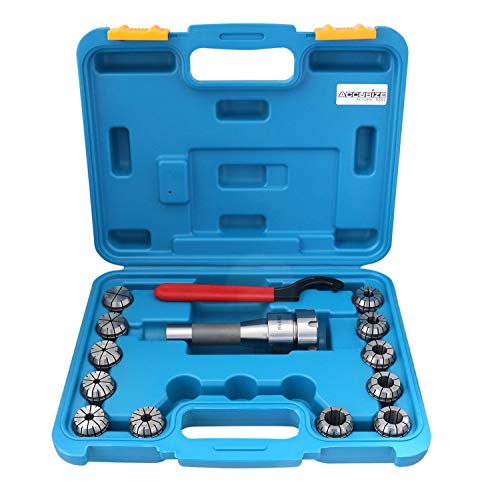 Accusize Industrial Tools 12 Pc Er-32 Collet Set Plus 1 Pc R8 Bridgeport Shank Holder and a Wrench in Fitted Box, 0223-0974