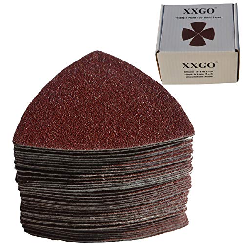 XXGO Triangular Oscillating Multi Tool Sanding Pads 3-1/8 Inch 80mm Assorted Grit 60/80/100/120/240 Grits Pack of 55 Pcs