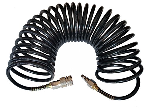 LHFACC Recoil Air Hose Air Compressor Hose with Industrial Solid Brass Coupler and Plug 1/4 Inches x 25 Feet, Quick Connect, Black