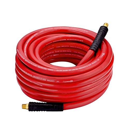 WYNNsky Rubber Air Hose,50-Feet x 3/8-Inch, 300 PSI, Red Heavy Duty Air Compressor Hose With Double 1/4" MNPT Brass Endings