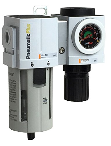 PneumaticPlus PPC4B-N04G Air Filter Regulator Modular Combo 1/2" NPT - Manual Drain, Poly Bowl, Embedded Gauge