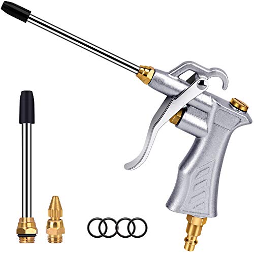JASTIND Professional Air Blow Gun with Copper Adjustable Air Flow Nozzle and 2 Steel Air flow Extension, Pneumatic Air Compressor