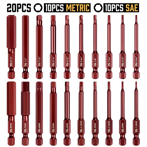 Amartisan 20 PACK Hex Head Allen Wrench Drill Bit Set, Metric and SAE S2 Steel Hex Bits Set, Magnetic Tips, 2.3" Long With