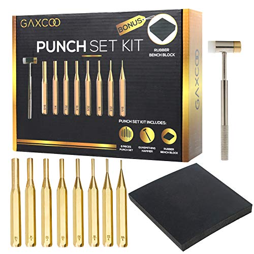 Gaxcoo Brass Punch Set, Hammer Bench Block Kit  Gunsmithing, Gun Repair  Tools Kit With Steel, Plastic for Armorers, Watch, Jewelry