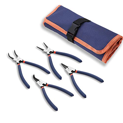 WISEPRO Snap Ring Pliers Set 7 Inch Heavy Duty External/Internal Circlip Pliers Kit with Straight/Ben Jaw for Ring Remover