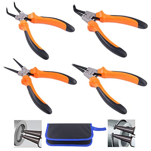 Glarks 4Pcs 7-Inch Snap Ring Pliers Set Heavy Duty Internal/External Circlip Pliers Kit with Straight/Bent Jaw for Ring