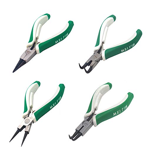 Miular 4 Pcs Mini Snap Ring Pliers Set Heavy Duty External/Internal Circlip Pliers with Straight/Bent Jaw for Ring Remover Retaining