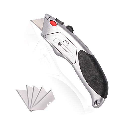 ORIENTOOLS Utility Knife Auto-Load Box Cutter Heavy Duty, Retractable 3  Position, Blade Storage with 6 Blades, Rubber Grip