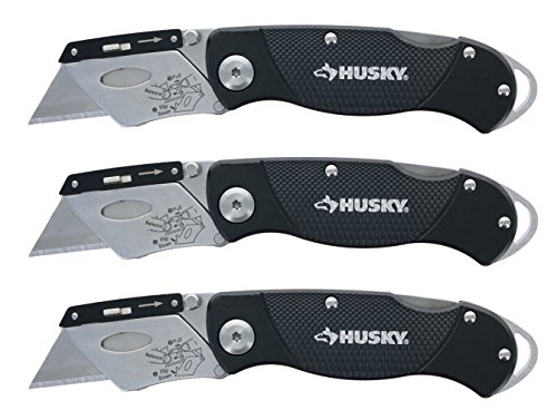 Husky Folding Sure-Grip Lock Back Utility Knives Multi Pack (3 Piece Set: 3 x Husky Knives w/ Blades) (Colors Vary)