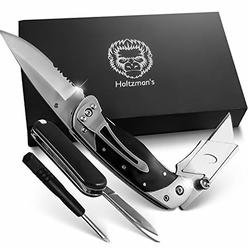 Holtzman's Gorilla Survival Premium Utility Knife, Folding Pocket Knife Combo, Box Cutter, Heavy Duty Dual Blades W/Belt Clip Gift Set for Dad Carpenter