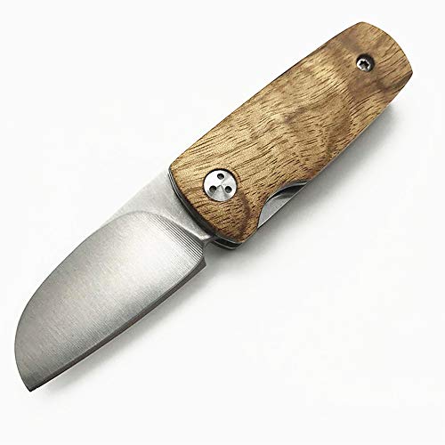 KUNSON Compact Keychain Folding Pocket Knife Mini EDC Knife, 440 High Carbon Stainless Steel Blade, Natural Shadow wood